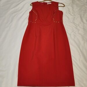 CALVIN KLEIN Sheath Dress Womens 8 Small Red Cocktail Sleeveless Work Midi